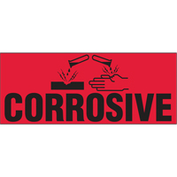 "Corrosive" Special Handling Labels, 5" L x 2" W, Black on Red SPOC Demo