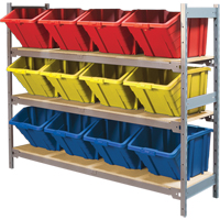 Wide Span Shelving with Jumbo Plastic Bins, Steel, Boltless, 800 lbs. Capacity, 66" W x 60" H x 18" D SPOC Demo