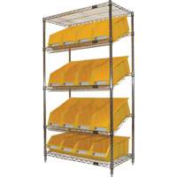 Slanted Wire Shelf with Bins, 5 Tiers, 36" W x 63" H x 18" D SPOC Demo