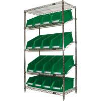 Slanted Wire Shelf with Bins, 5 Tiers, 36" W x 63" H x 18" D SPOC Demo