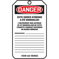 Lockout Tags, Cardstock, 3-1/8" W x 5-7/8" H, French SPOC Demo