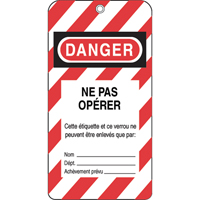 Lockout Tags, Plastic, 3" W x 5-3/4" H, French SPOC Demo