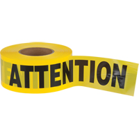Ruban pour barricade Attention, Bilingue, 3" la x 1000' lo, 2 mils, Noir sur jaune SPOC Demo