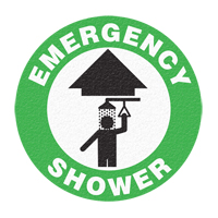Panneau de signalisation au sol  Emergency Shower , Adh&eacute;sif, Anglais avec pictogramme SPOC Demo