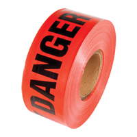 Reinforced Grade Barricade Tape, English, 3" W x 500' L, 5 mils, Black on Red SPOC Demo