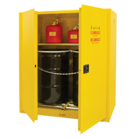 Vertical Drum Storage Cabinet, 110 US gal. Cap., 2 Drums, Yellow SPOC Demo