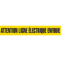 Ruban pour barricade "Attention Ligne &eacute;lectrique Enfouie", Français, 3" la x 1000' lo, Noir sur jaune SPOC Demo