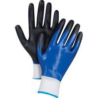 Gants enduits noir & bleu, 2T-Grand, R&ecirc;vetement Mousse de nitrile, Calibre 15, Enveloppe en Nylon SPOC Demo