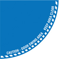 "Caution" Quarter Circle Swing Door Floor Sign, Adhesive, English with Pictogram SPOC Demo