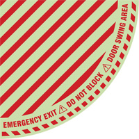 "Emergency Exit" Quarter Circle Swing Door Floor Sign, Adhesive, English with Pictogram SPOC Demo