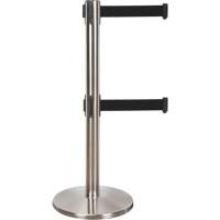 Barri&egrave;re pour le contr&ocirc;le des foules &agrave; courroie double, Acier, 35" h, Ruban Noir, Longueur du ruban 7' SPOC Demo