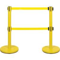 Barri&egrave;re pour le contr&ocirc;le des foules &agrave; courroie double, Acier, 35" h, Ruban Jaune, Longueur du ruban 7' SPOC Demo