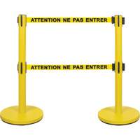 Barri&egrave;re pour le contr&ocirc;le des foules &agrave; courroie double, Acier, 35" h, Ruban Jaune, Longueur du ruban 7' SPOC Demo
