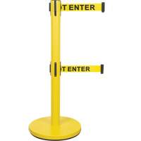 Barri&egrave;re pour le contr&ocirc;le des foules &agrave; courroie double, Acier, 35" h, Ruban Jaune, Longueur du ruban 7' SPOC Demo