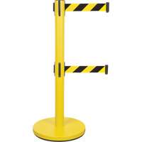 Barri&egrave;re pour le contr&ocirc;le des foules &agrave; courroie double, Acier, 35" h, Ruban Noir/Jaune, Longueur du ruban 7' SPOC Demo
