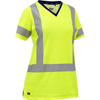 Bisley&reg; Women's X-Back Short Sleeve Shirt, Poly-Cotton, Small, High Visibility Lime-Yellow SPOC Demo