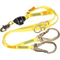 Twin-Leg Tie-Back Web Shock-Absorbing Lanyard, 6', Rebar Hook Center, Snap Hook Leg Ends, Polyester SPOC Demo