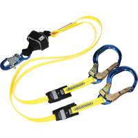 Twin-Leg Arc Flash Coated Web Shock-Absorbing Lanyard, 6', Rebar Hook Center, Snap Hook Leg Ends SPOC Demo