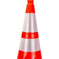 C&ocirc;ne de signalisation de premi&egrave;re qualit&eacute;, 28", Orange, Bande(s) r&eacute;fl&eacute;chissante(s) 4" & 6" SPOC Demo