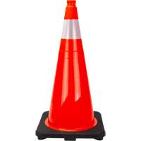 C&ocirc;ne de signalisation de premi&egrave;re qualit&eacute;, 28", Orange, Bande(s) r&eacute;fl&eacute;chissante(s) 4" SPOC Demo