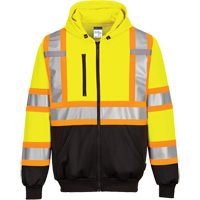 Chandail de s&eacute;curit&eacute; &agrave; capuchon avec bandes contrastantes, Petit, Noir/Jaune lime haute visibilit&eacute; SPOC Demo