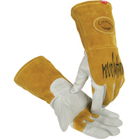 Gants de soudeur TIG/MIG de premi&egrave;re qualit&eacute; avec dos en cuir de vache refendue isol&eacute;es et ignifug&eacute;s Caiman, Cuir fleur de ch&egrave;vre, Taille Petit SPOC Demo
