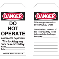 Lockout Tags, Plastic, 3" W x 5-1/2" H, English SPOC Demo