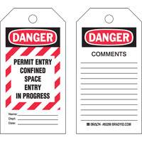 "Confined Space" Tags, Polyester, 3" W x 5-3/4" H, English SPOC Demo