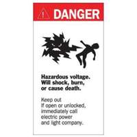 "Danger Hazardous Voltage" Sign, 8" x 4-1/2", Acrylic, English with Pictogram SPOC Demo