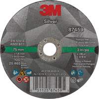 Silver Cut-Off Wheel, 3" x 0.06", 3/8"-24 Arbor, Type 1, Ceramic, 25645 RPM SPOC Demo