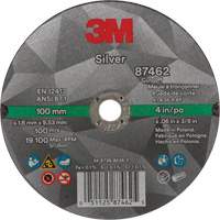 Silver Cut-Off Wheel, 4" x 0.06", 3/8"-24 Arbor, Type 1, Ceramic, 19100 RPM SPOC Demo