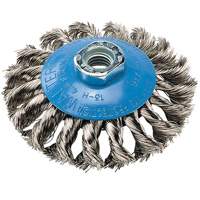 Brosse concave &agrave; fils nou&eacute;s torsad&eacute;s, Dia. 5", Fils 0,02", Arbre 5/8"-11, Aluminium/Acier inoxydable SPOC Demo