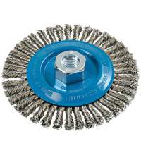 Brosse &agrave; fils &eacute;troits nou&eacute;s et torsad&eacute;s, Dia. 5", Fils 0,02", Arbre 5/8"-11, Aluminium/Acier inoxydable SPOC Demo