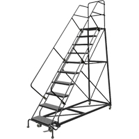 Safety Slope Rolling Ladder, 9 Steps, Perforated, 50° Incline, 90" High SPOC Demo