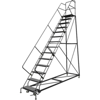 Safety Slope Rolling Ladder, 14 Steps, Perforated, 50° Incline, 140" High SPOC Demo