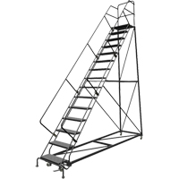 Safety Slope Rolling Ladder, 15 Steps, Perforated, 50° Incline, 150" High SPOC Demo