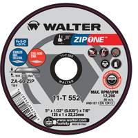 Zip One Cut-Off Wheel, 5" x 1/32", 7/8" Arbor, Type 1, Zirconia Alumina, 12200 RPM SPOC Demo