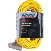 Vinyl Extension Cord with Light Indicator, Outdoor, SJTOW, 12/3 AWG, 15 A, 3 Outlet(s), 50' SPOC Demo